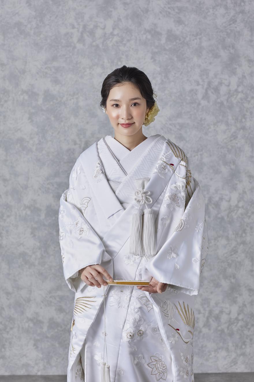 鶴と梅の刺繍の白無垢　婚礼打掛　004アンティーク着物